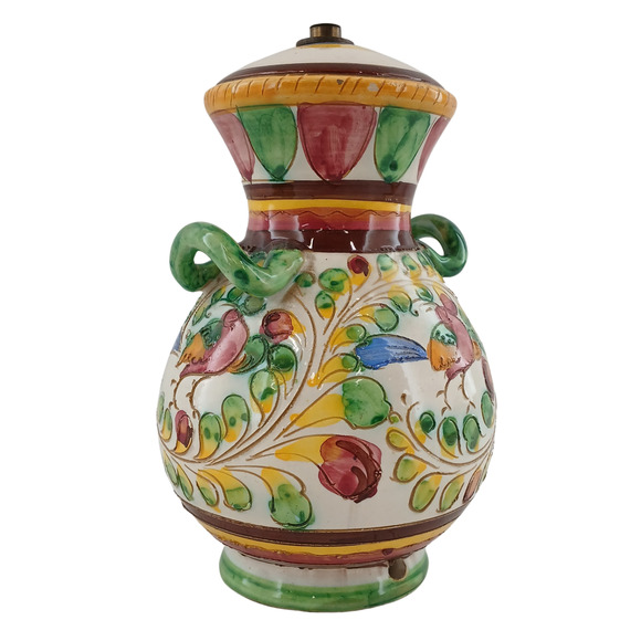 VTG Italian Majolica Sgraffito Hand-Painted Floral Pottery Vase w/ Lid See desc. - Picture 4 of 11